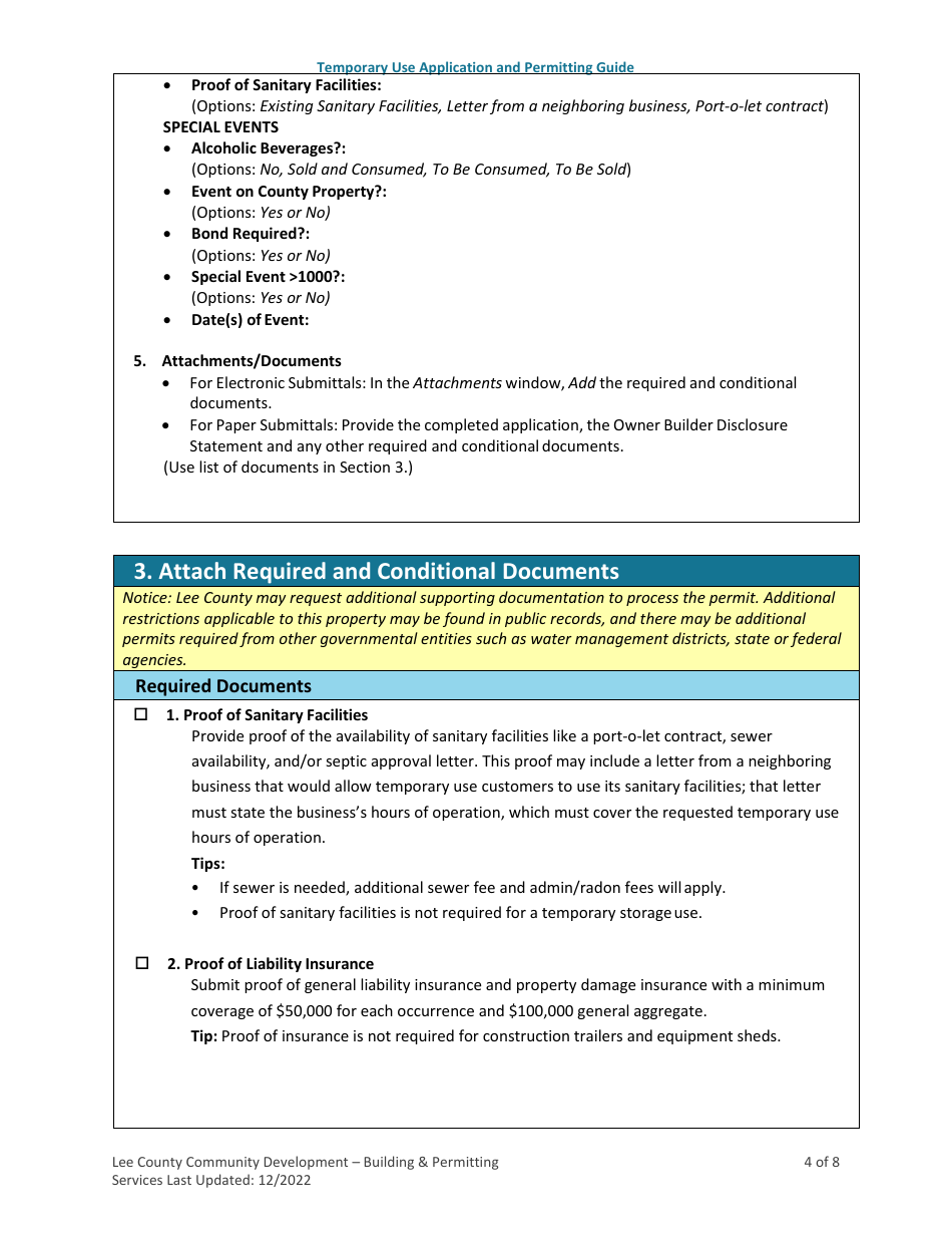 Temporary Use Application and Permitting Guide - Lee County, Florida, Page 4