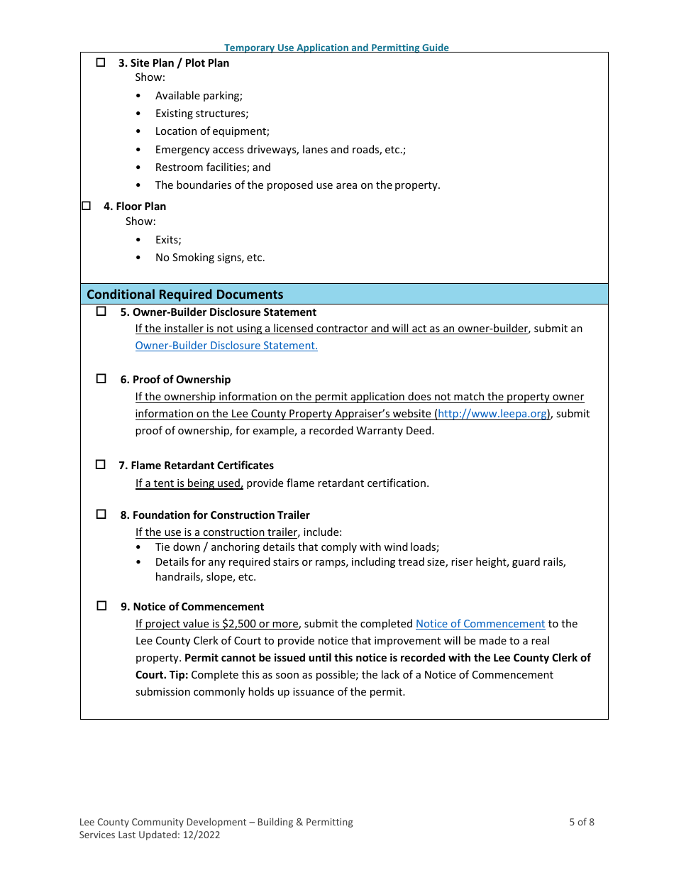 Temporary Use Application and Permitting Guide - Lee County, Florida, Page 5