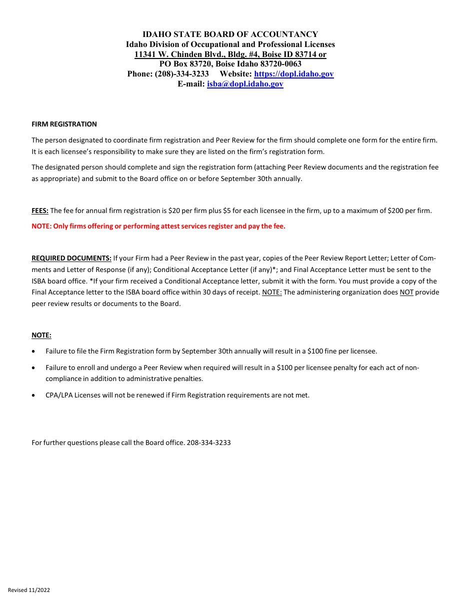 Firm Registration: First Time or Annual Renewal - Idaho, Page 1
