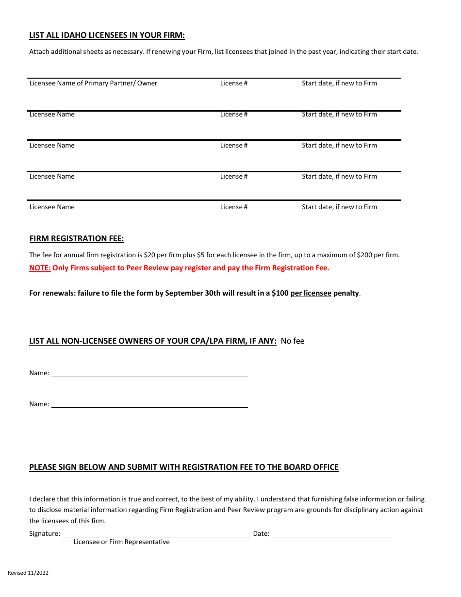 Firm Registration: First Time or Annual Renewal - Idaho, Page 3