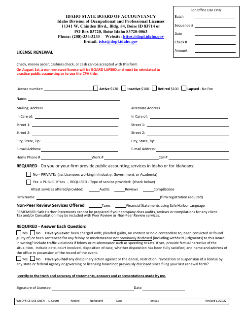 License Renewal Application - Idaho Download Pdf