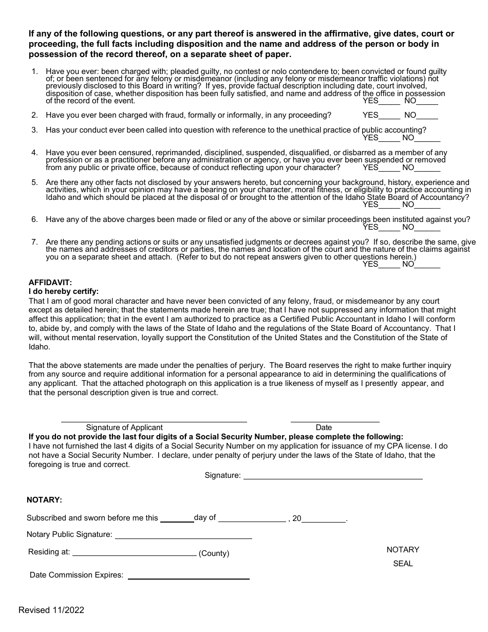 Application for CPA License - International Reciprocity - Idaho, Page 4