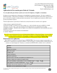 Document preview: Aplicacion De Prevencion Para Falta De Vivienda - Lee County, Florida (Spanish)