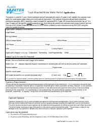 Document preview: Truck Mounted Water Meter Permit Application - City of Austin, Texas