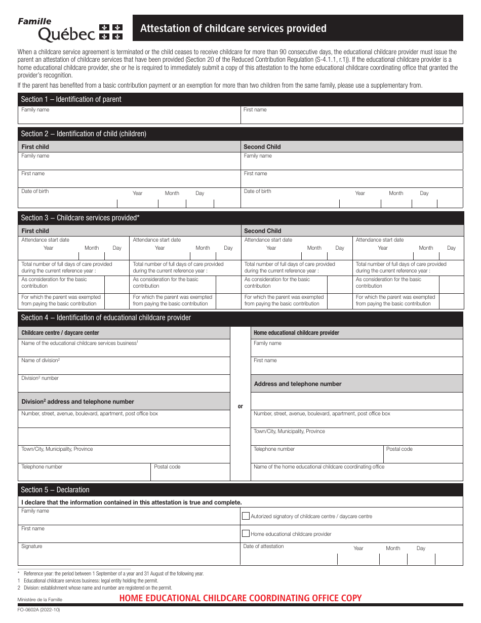 Form FO-0602A Attestation of Childcare Services Provided - Quebec, Canada, Page 3