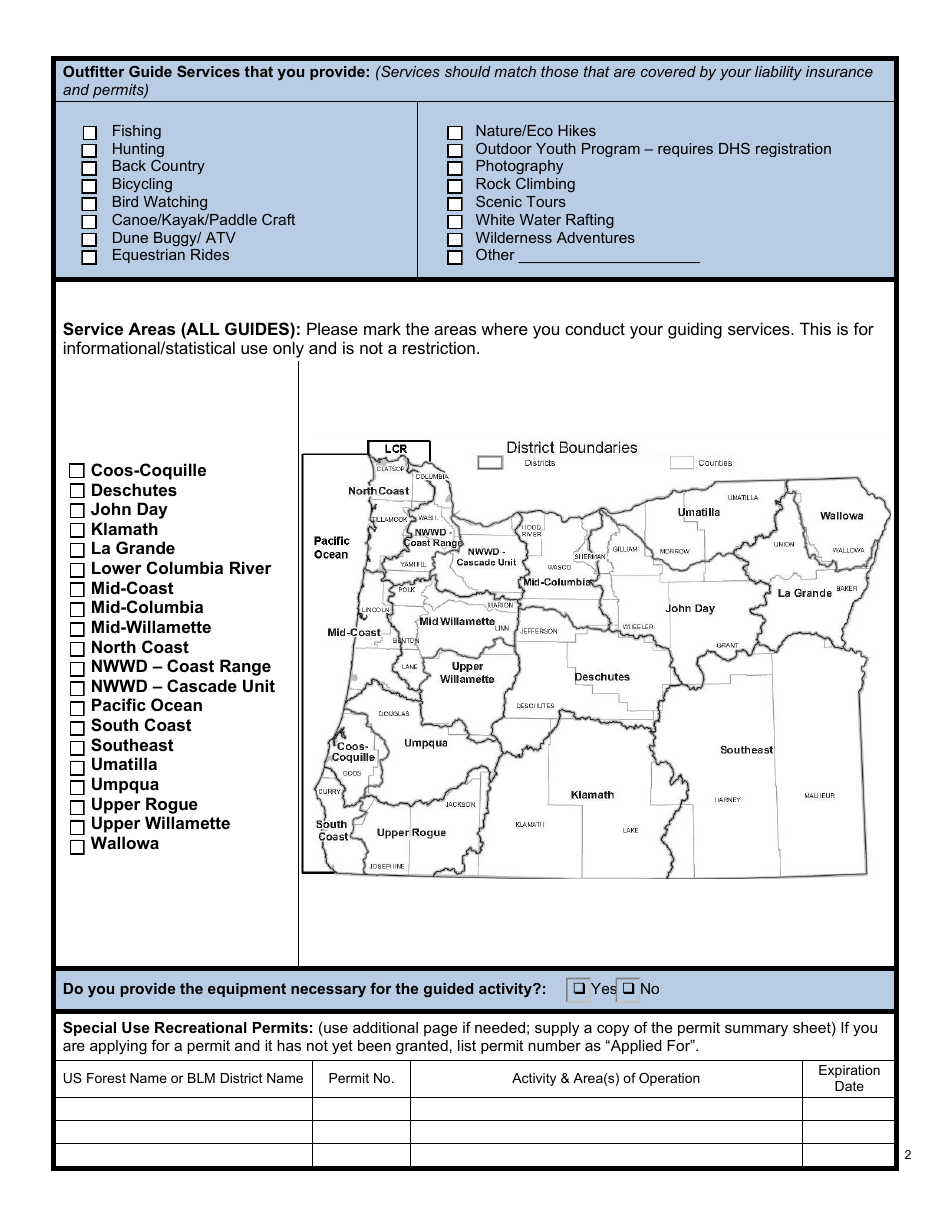 Oregon Outfitter Guide Application - Oregon, Page 3