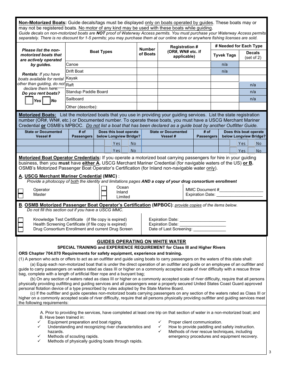 Oregon Outfitter Guide Application - Oregon, Page 4