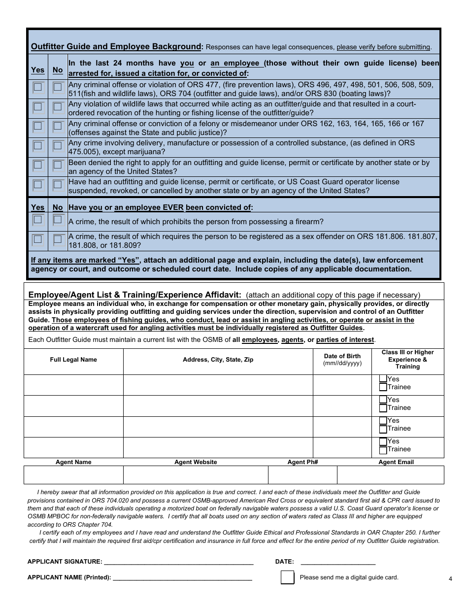 Oregon Outfitter Guide Application - Oregon, Page 5