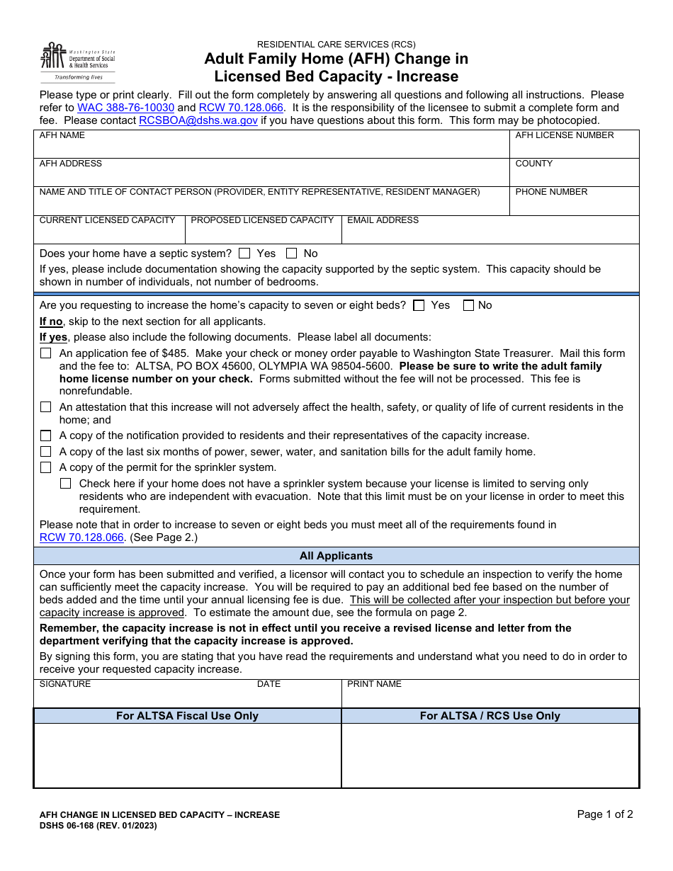 DSHS Form 06168 Download Printable PDF or Fill Online Adult Family