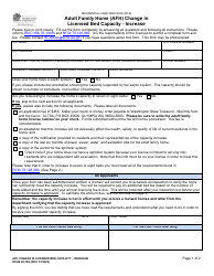 DSHS Form 06-168 Adult Family Home (Afh) Change in Licensed Bed Capacity - Increase - Washington