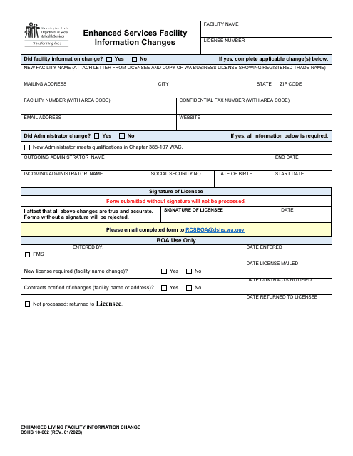 DSHS Form 10-602  Printable Pdf