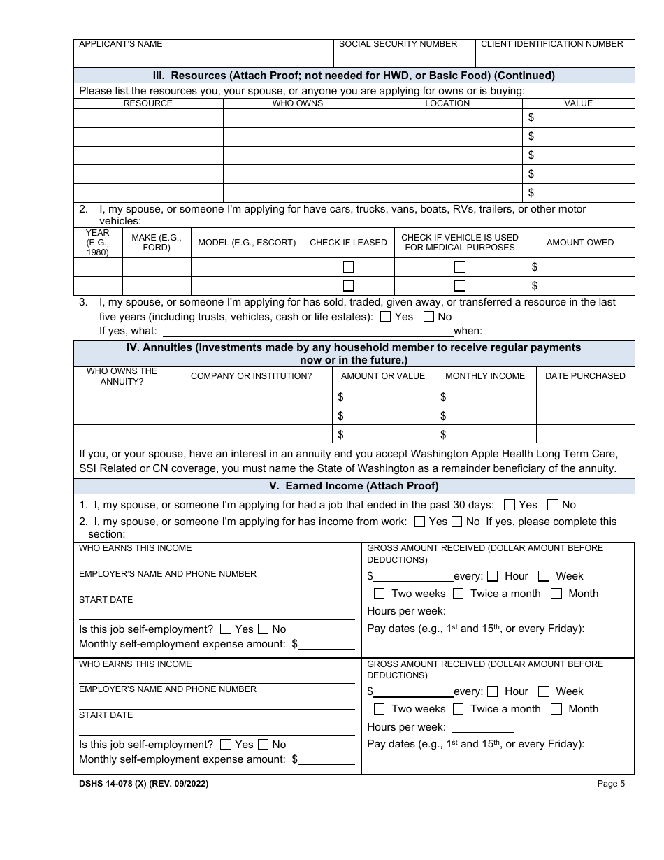 DSHS Form 14-078 Eligibility Review - Washington, Page 5