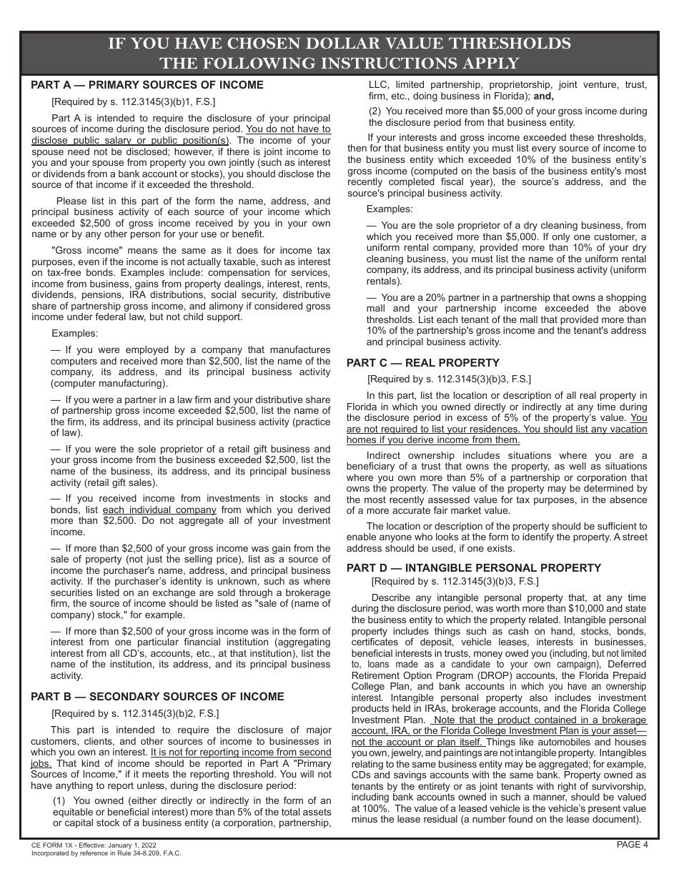 CE Form 1X Amendment to Statement of Financial Interests - Florida, Page 4