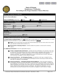 Document preview: Manufacturer Certification for Listing on the Oregon Smokeless Tobacco Directory - Oregon