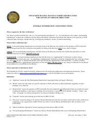 Document preview: Instructions for Non-participating Manufacturer Certification for Listing on Oregon Directory - Oregon