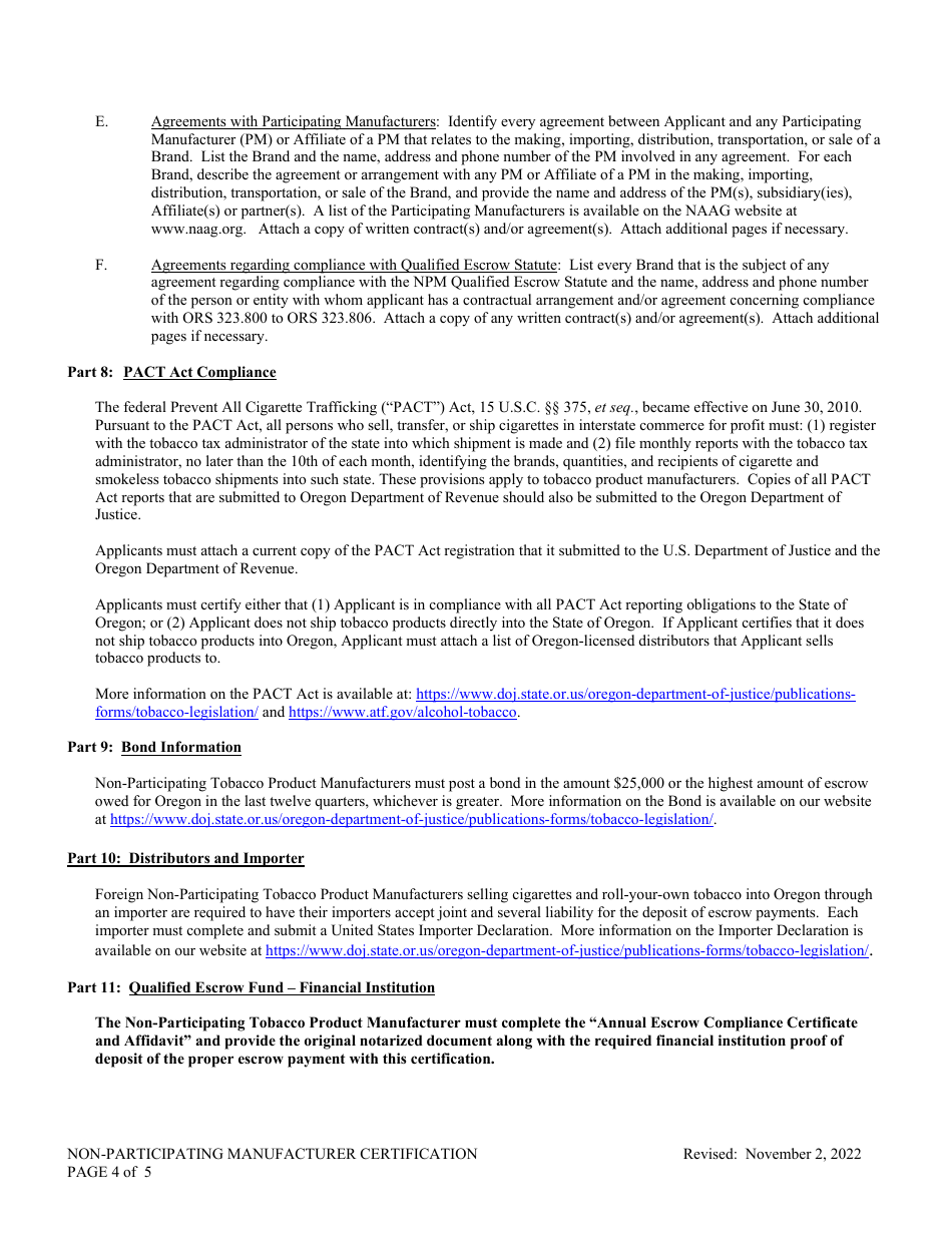 Instructions for Non-participating Manufacturer Certification for Listing on Oregon Directory - Oregon, Page 4
