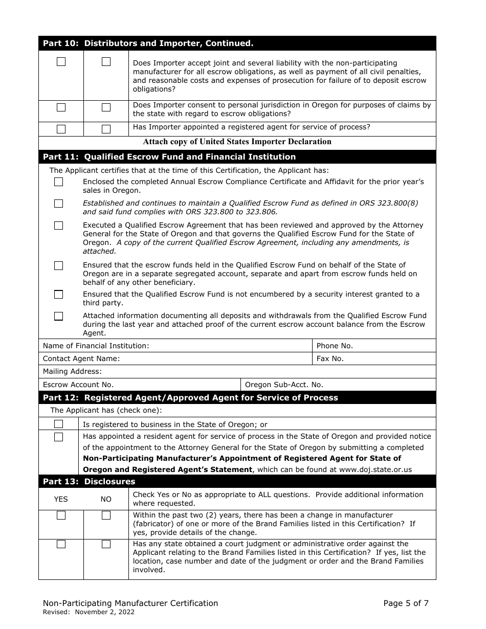 Non-participating Manufacturer Certification for Listing on the Oregon Tobacco Directory - Oregon, Page 5