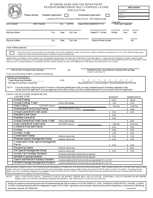 Resident/Nonresident Multi-Purpose License Application - Wyoming
