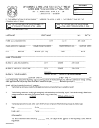 Document preview: Game Bird Farm License Application Initial/Original Application - Wyoming, 2023
