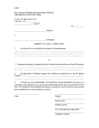 Form 4-301 Answer to Civil Complaint - New Mexico