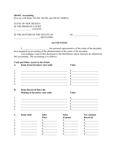Form 4B-602 Accounting - New Mexico