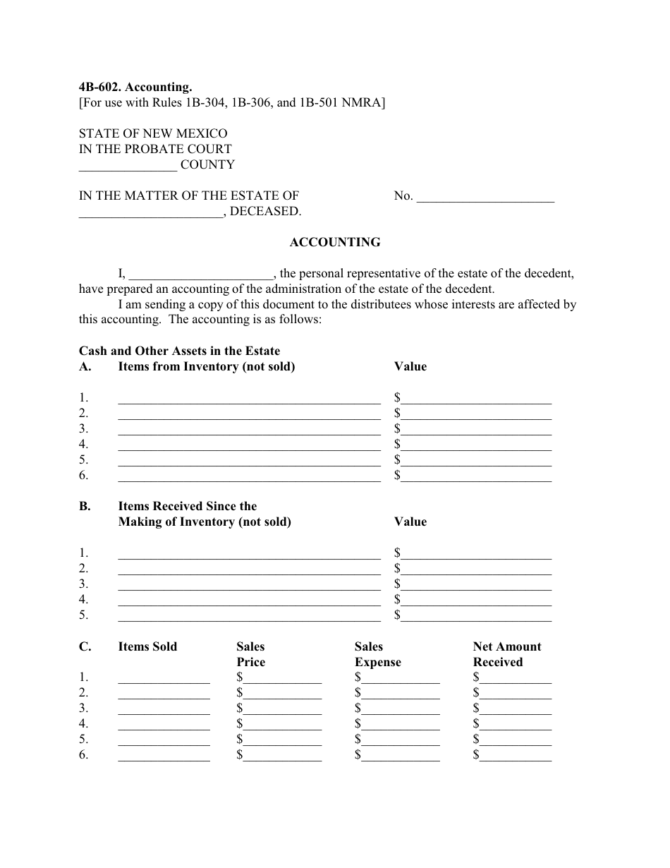 Form 4B-602 Accounting - New Mexico, Page 1