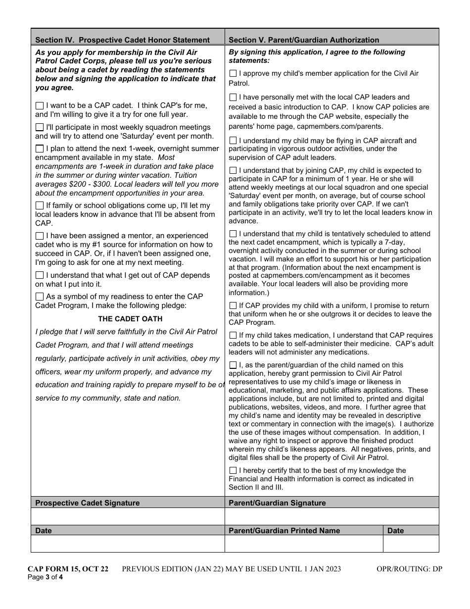 CAP Form 15 Download Fillable PDF or Fill Online Civil Air Patrol Cadet
