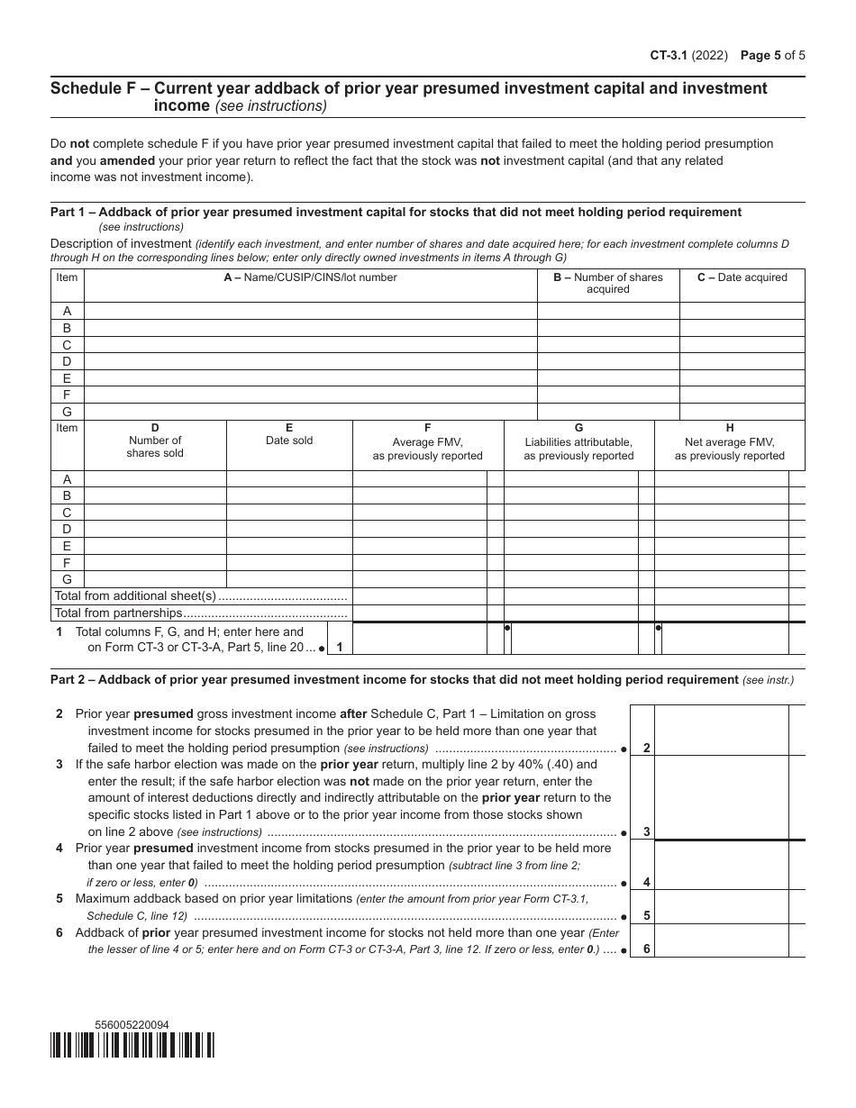 Form CT-3.1 Investment and Other Exempt Income and Investment Capital - New York, Page 5