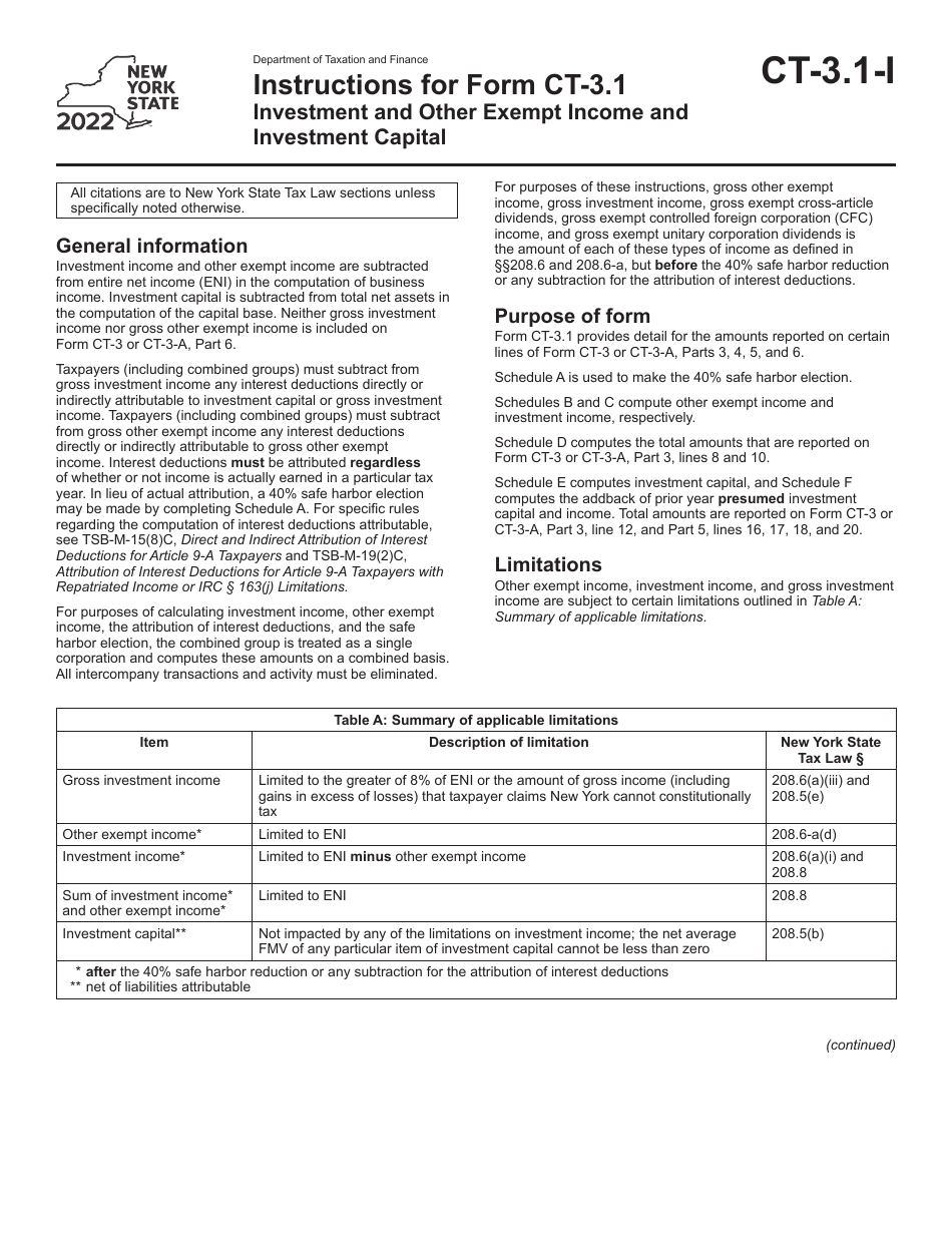 Form CT 3 1 Download Printable PDF Or Fill Online Investment And Other 