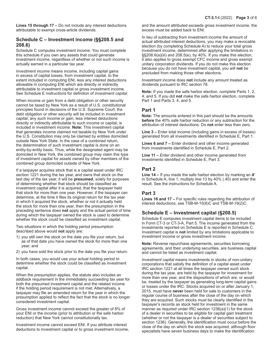 Form CT-3.1 Investment and Other Exempt Income and Investment Capital - New York, Page 3