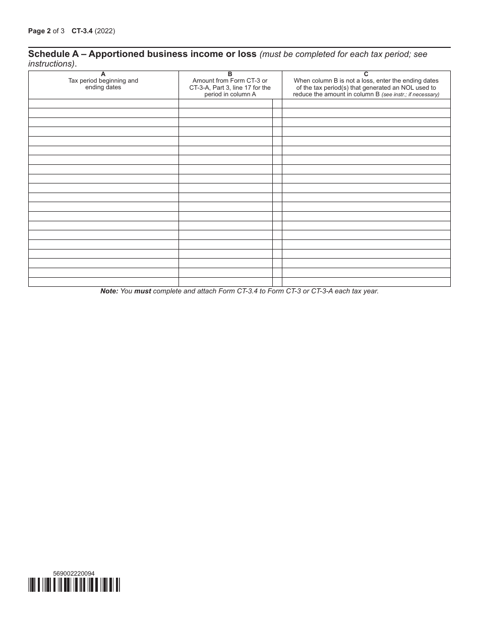 Form CT-3.4 Net Operating Loss Deduction (Nold) - New York, Page 2