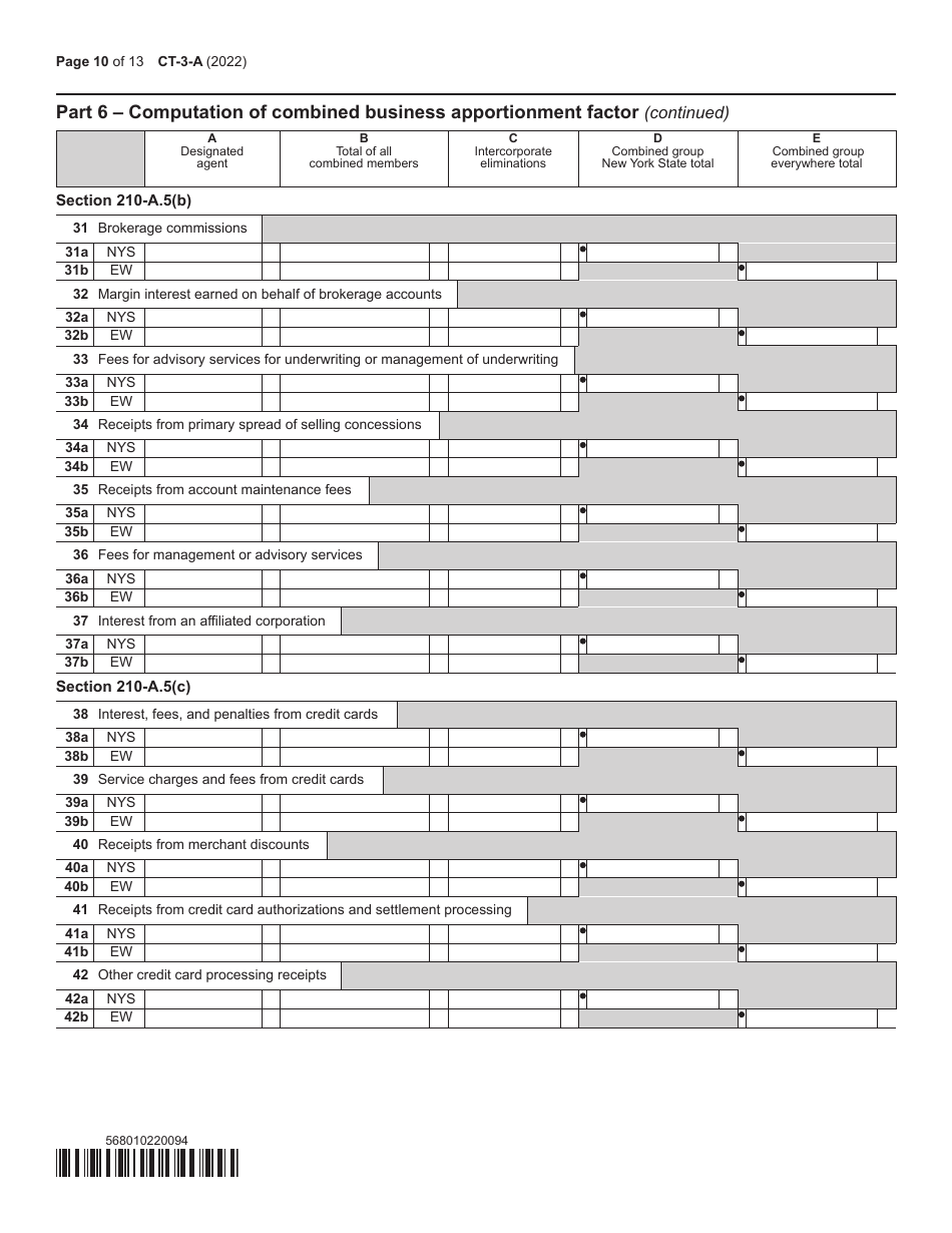 Form CT-3-A General Business Corporation Combined Franchise Tax Return - New York, Page 10