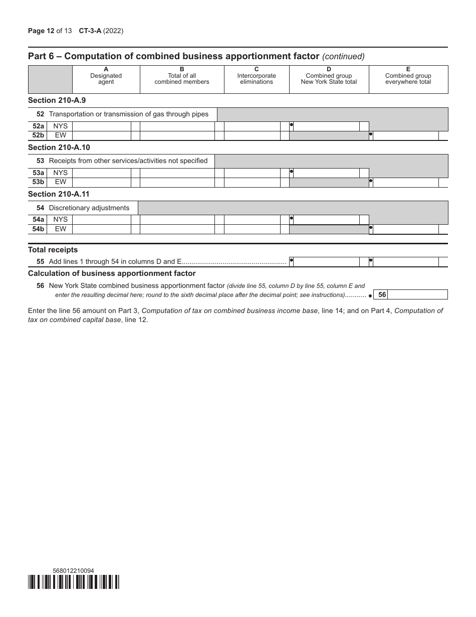 Form CT-3-A General Business Corporation Combined Franchise Tax Return - New York, Page 12