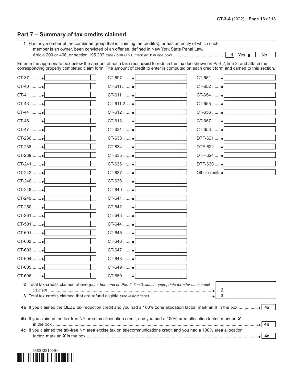 Form CT-3-A General Business Corporation Combined Franchise Tax Return - New York, Page 13