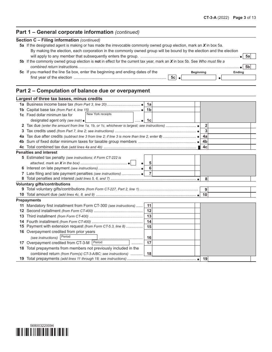 Form CT-3-A General Business Corporation Combined Franchise Tax Return - New York, Page 3