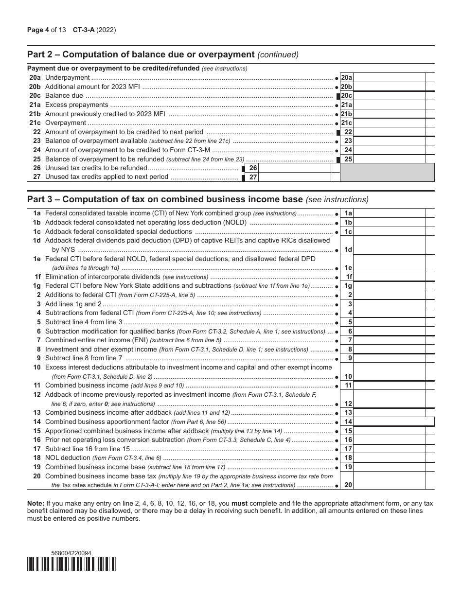 Form CT-3-A General Business Corporation Combined Franchise Tax Return - New York, Page 4