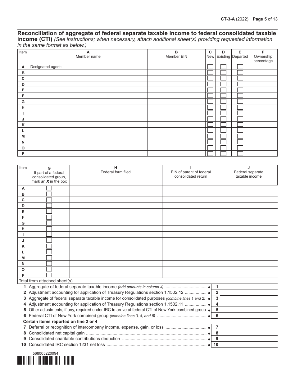 Form CT-3-A General Business Corporation Combined Franchise Tax Return - New York, Page 5