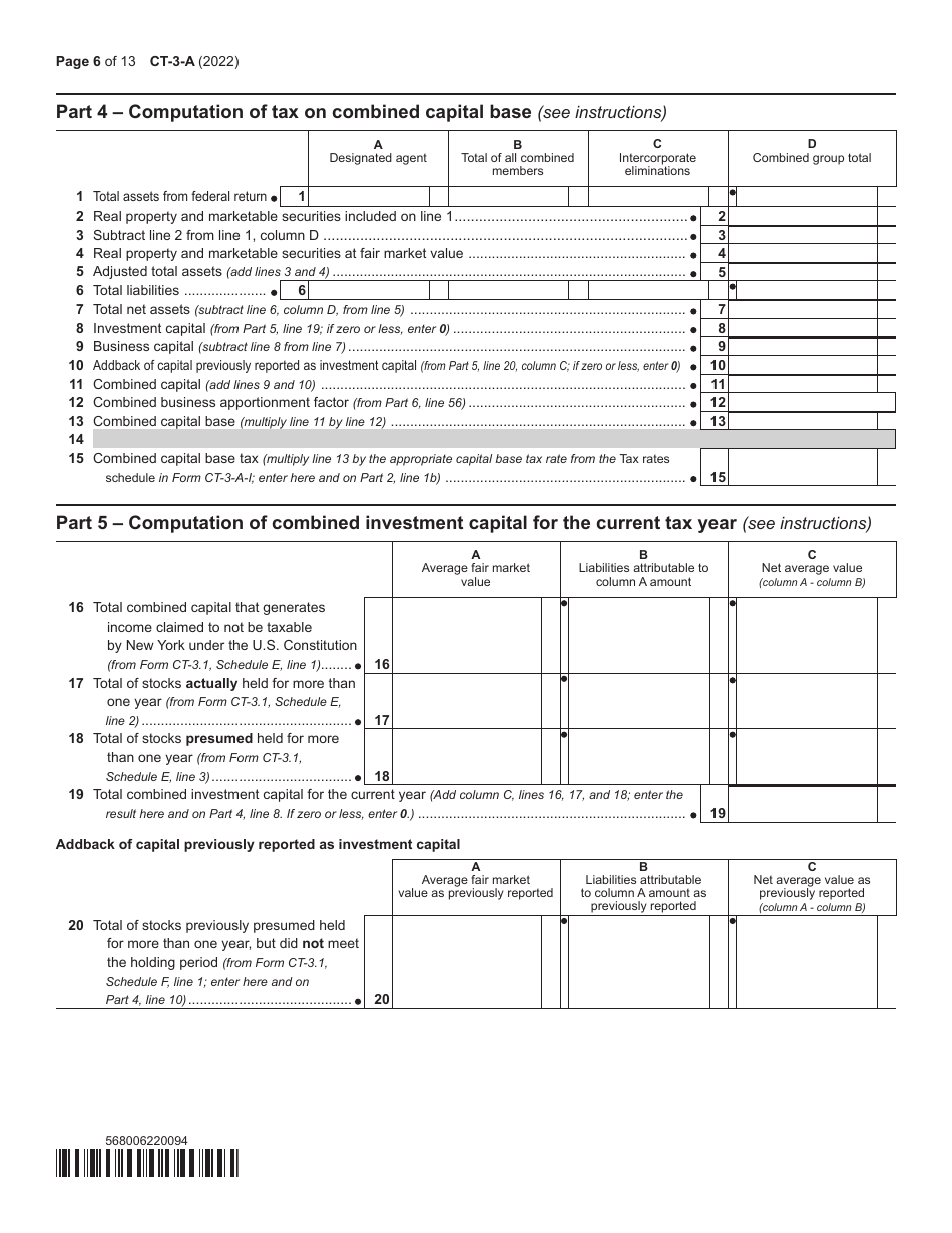 Form CT-3-A General Business Corporation Combined Franchise Tax Return - New York, Page 6