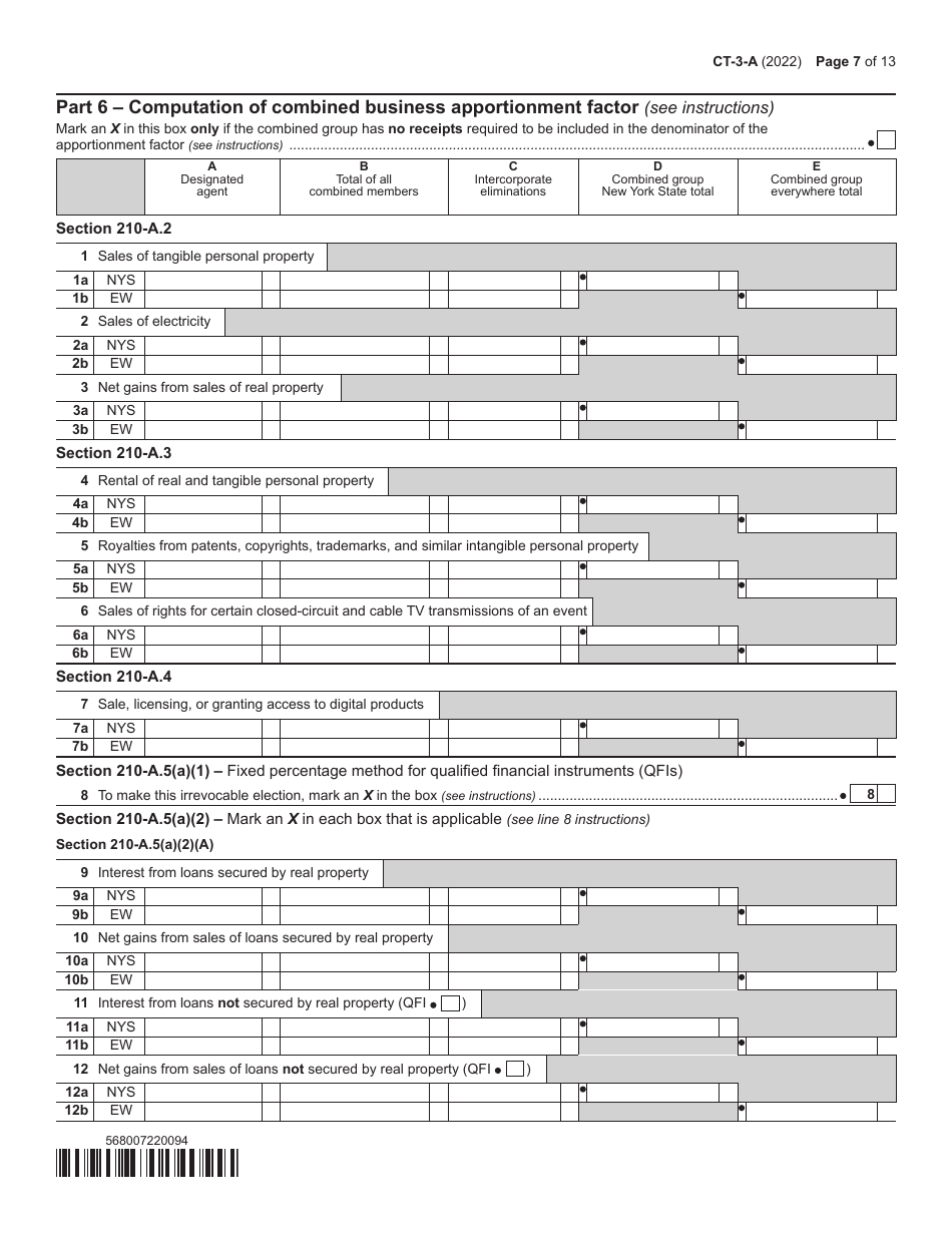 Form CT-3-A General Business Corporation Combined Franchise Tax Return - New York, Page 7