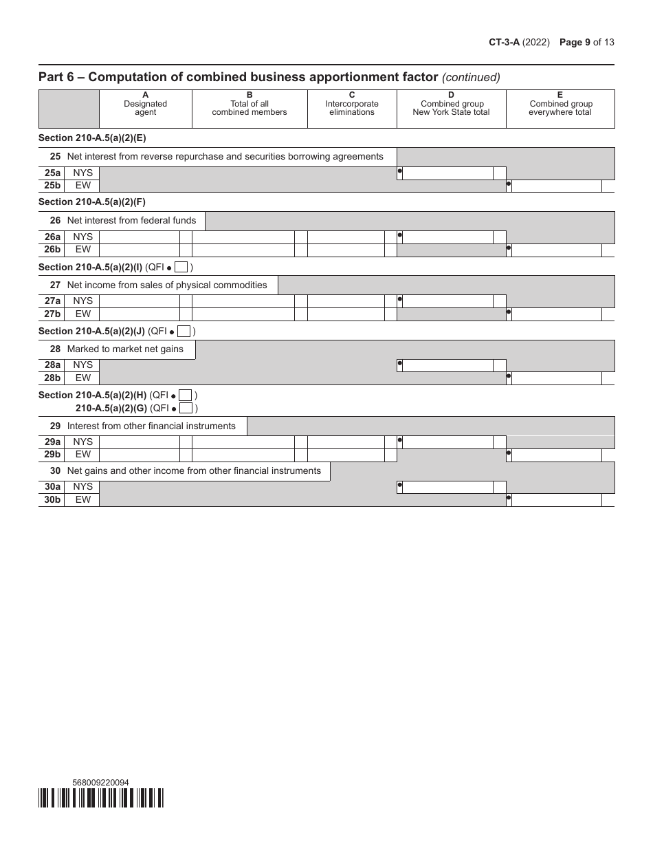 Form CT-3-A General Business Corporation Combined Franchise Tax Return - New York, Page 9