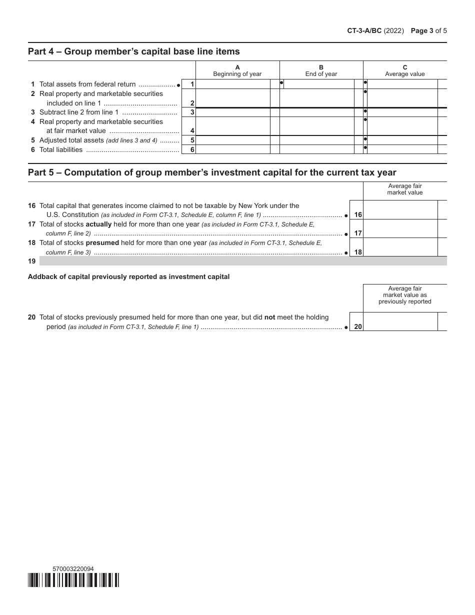 Form CT-3-A / BC Members Detail Report Filed by a Corporation Included in a Combined Franchise Tax Return - New York, Page 3