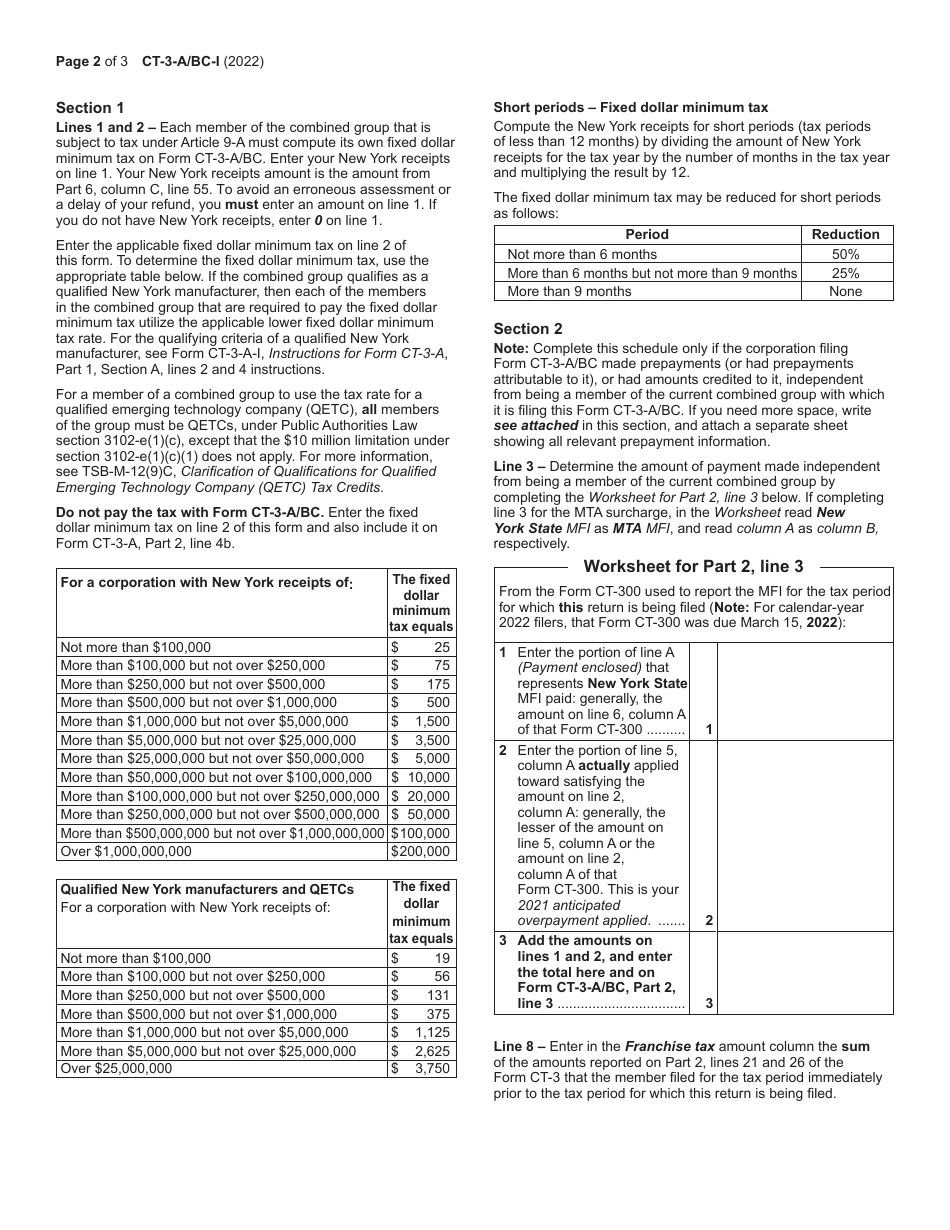 Instructions for Form CT-3-A / BC Members Detail Report Filed by a Corporation Included in a Combined Franchise Tax Return - New York, Page 2