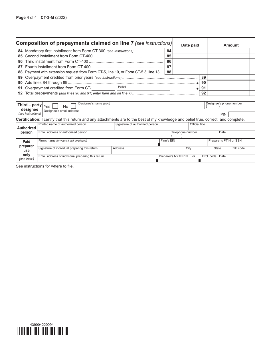 Form CT-3-M General Business Corporation Mta Surcharge Return - New York, Page 4