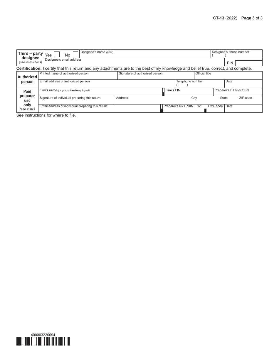 Form CT-13 Unrelated Business Income Tax Return - New York, Page 3