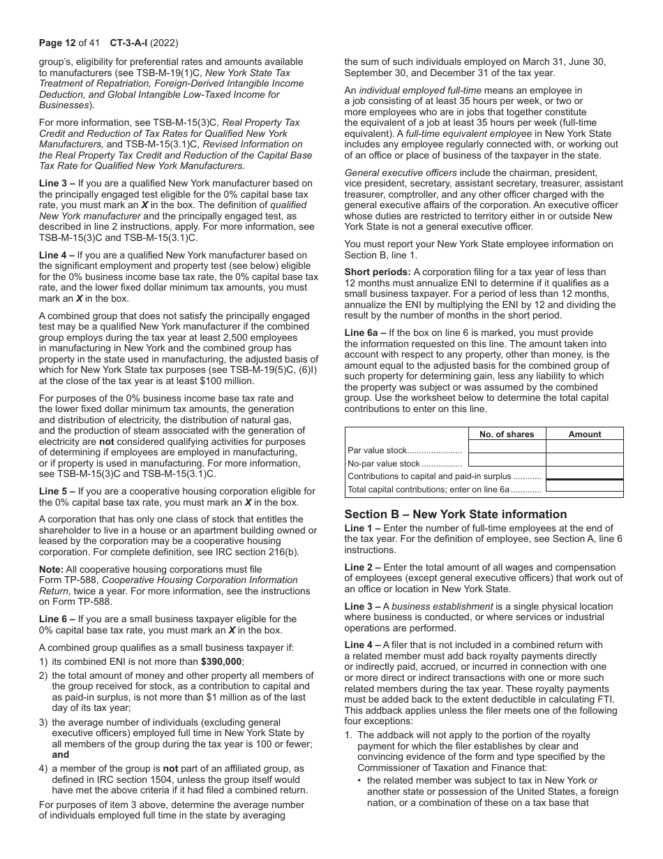 Instructions for Form CT-3-A General Business Corporation Combined Franchise Tax Return - New York, Page 12