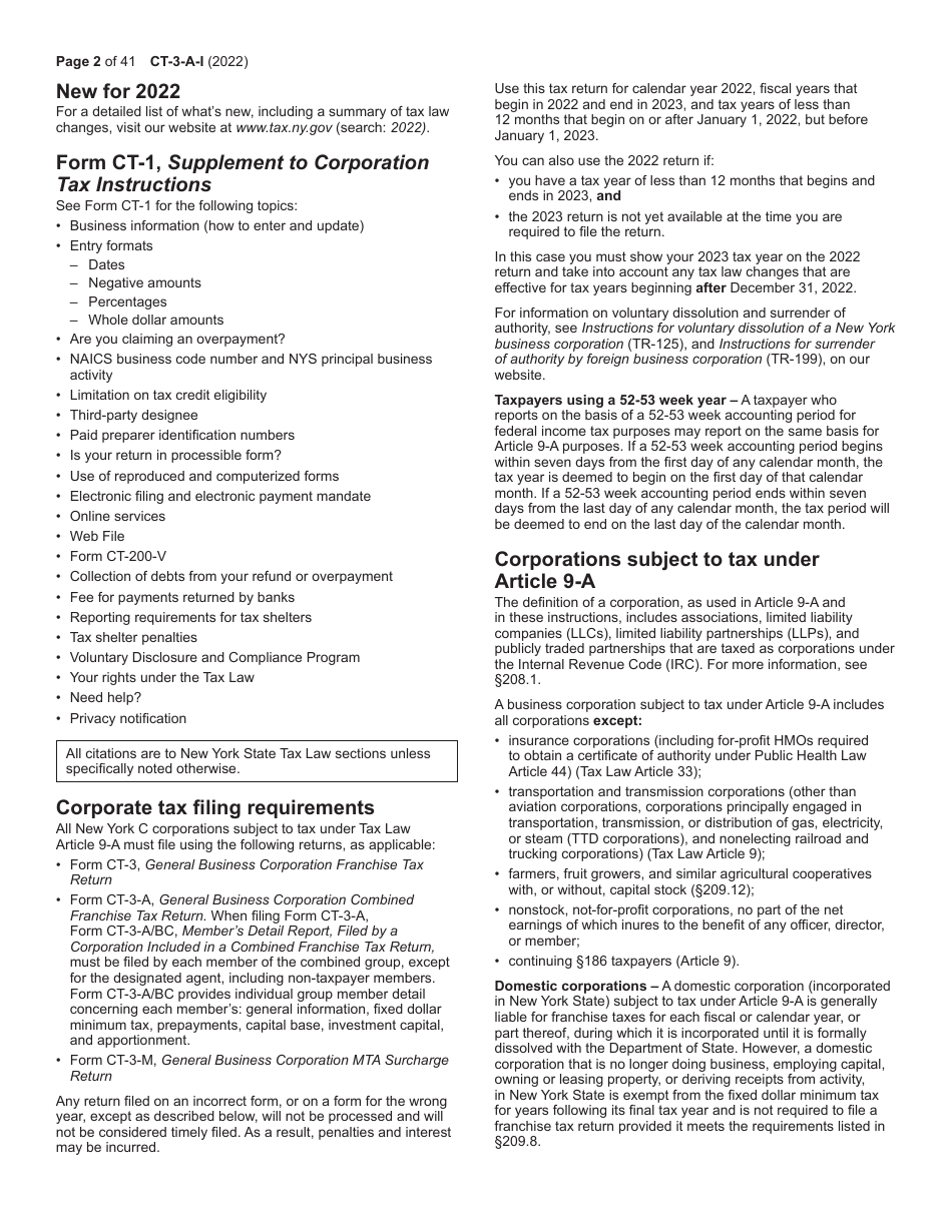 Instructions for Form CT-3-A General Business Corporation Combined Franchise Tax Return - New York, Page 2