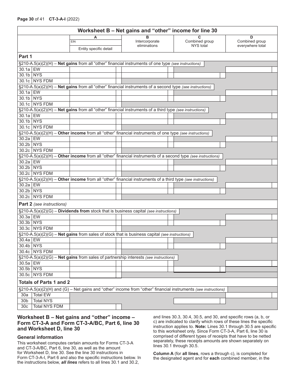 Instructions for Form CT-3-A General Business Corporation Combined Franchise Tax Return - New York, Page 30