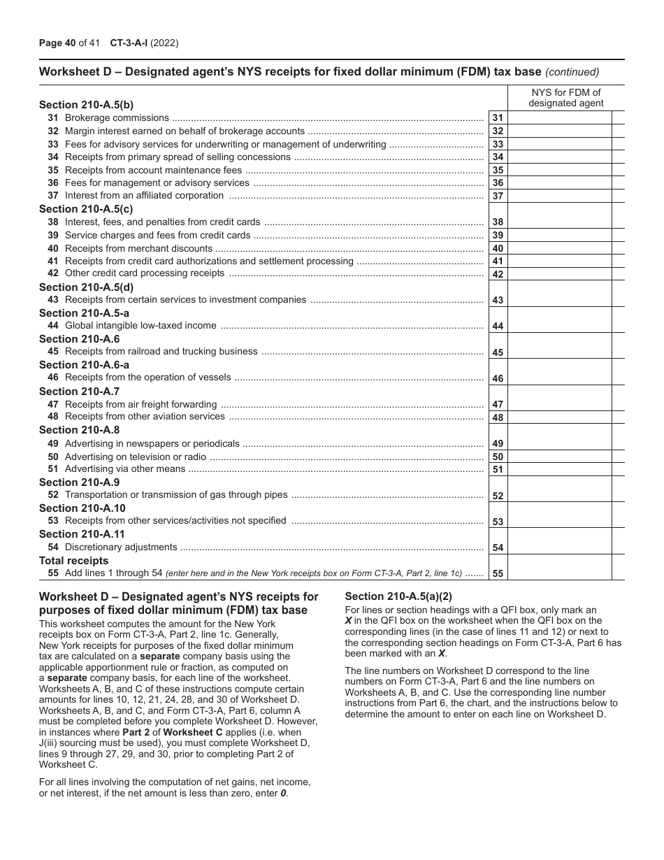 Instructions for Form CT-3-A General Business Corporation Combined Franchise Tax Return - New York, Page 40