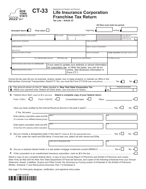 Form CT-33 2022 Printable Pdf