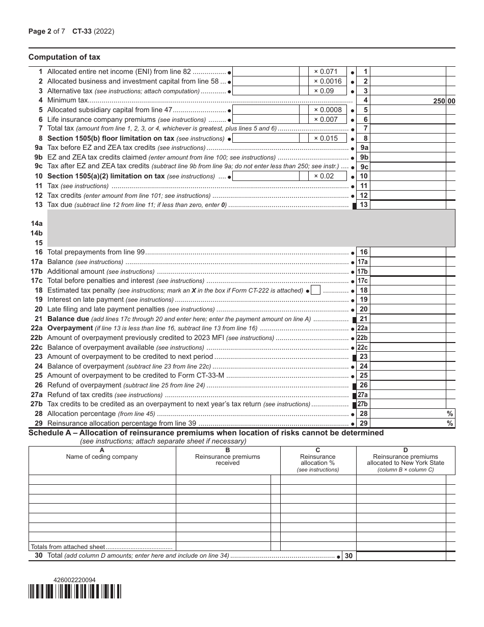 Form CT-33 Life Insurance Corporation Franchise Tax Return - New York, Page 2